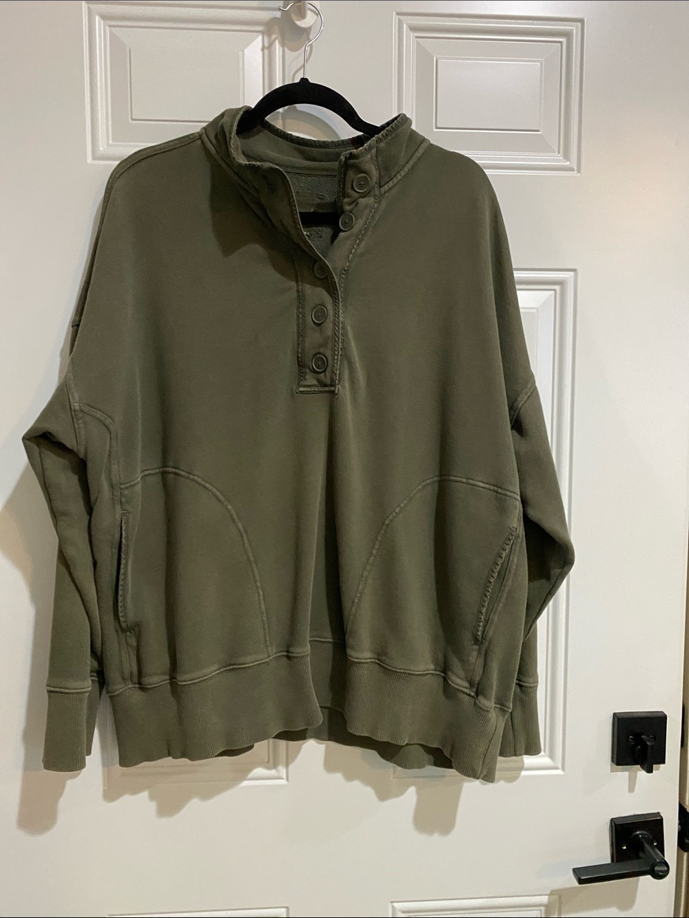 aerie Olive Green Button-Front Pullover Turtleneck Sweater